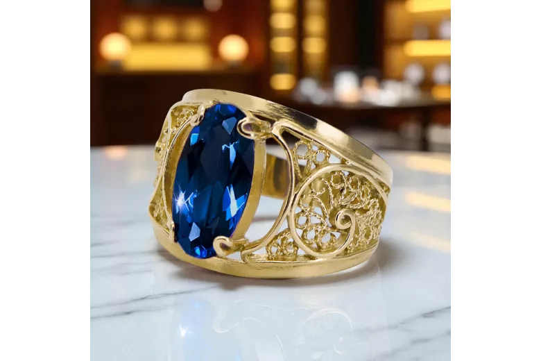 Vintažinis stilius Žiedas Sapyras 14k geltono aukso vrc057y